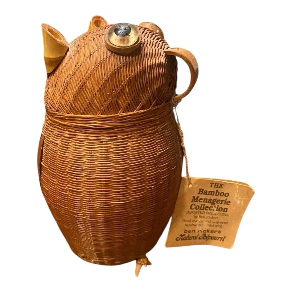 VTG Woven Wicker Rattan OWL BASKET Mini Planter Potpourri Holder Shelf Art‎ 6